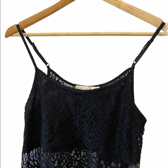 Black Cropped Lace Sheer Front Lined Tank Top S - Picture 3 of 9